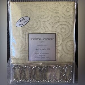 Hamilton Collection Elegant Green Shower Curtain Set Liner Hooks Green New